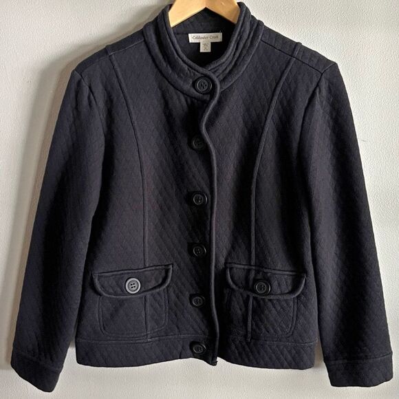 Coldwater Creek Black Quilted Jacket M Button Front Cotton Blend - Picture 1 of 5